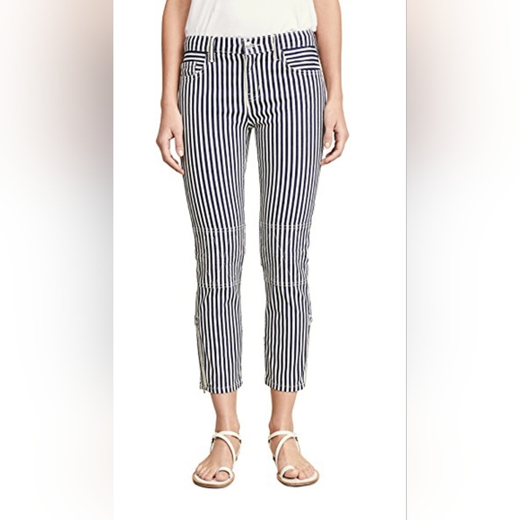 Current/Elliott The Cropped Lexton Pant Blue Stripe Zippered Ankle Size 24 - Picture 1 of 10